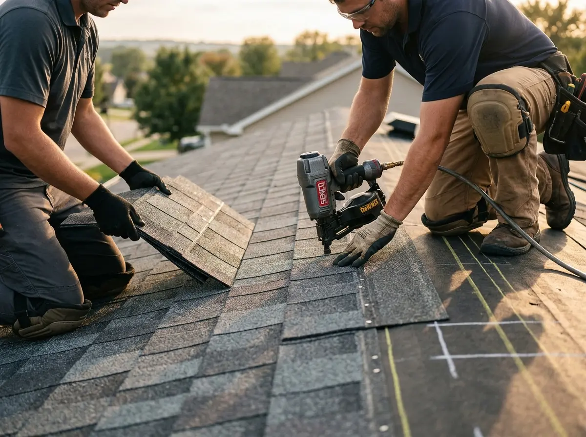 Professional roofer working on a residential roof in New Philadelphia
